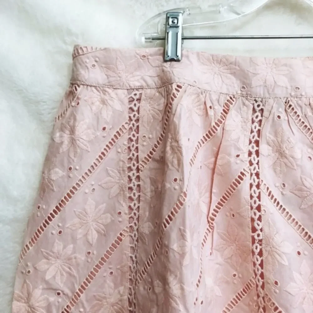 LOFT Light Pink Chevron Floral Cutout Cotton Skirt - Picture 8 of 8